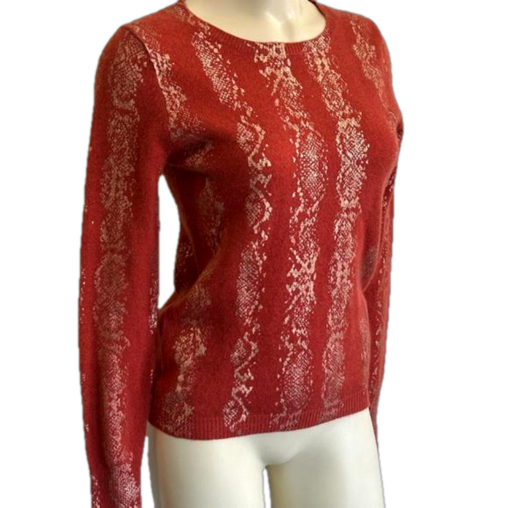 Brodie Cashmere Burnt Orange and Gold Python Print Sweater